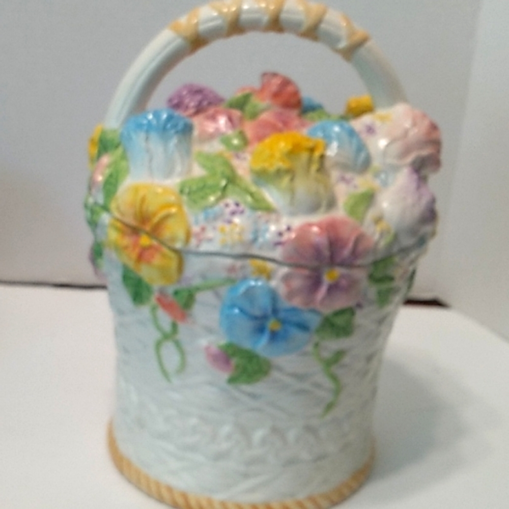 GKA BRAND Flower floral Basket Cookie Jar Ceramic